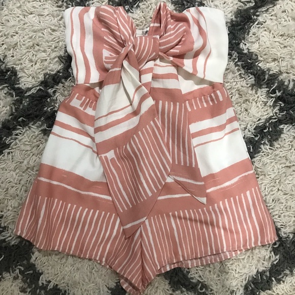 Lulu’s Delphi Pink/White Striped Tie-Front Strapless Romper - Picture 5 of 7